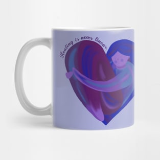 Self hug heart woman - healing is never linear Mug